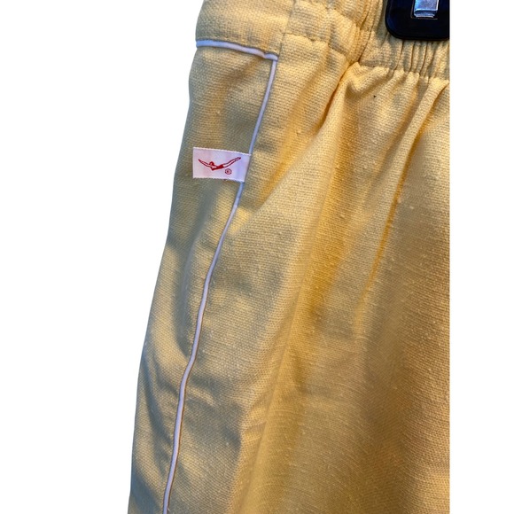 Vintage Jantzen Mens Yellow White Swim Trunks Lined Shorts 38 Linen Beach Pool - Picture 5 of 10